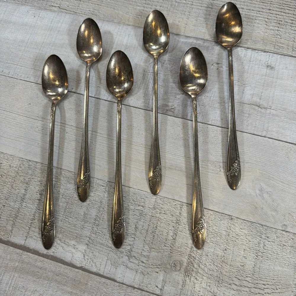 Oneida Tudor Plate Queen Bess II Silverplate Iced Tea Spoons 7.5 Set of 6